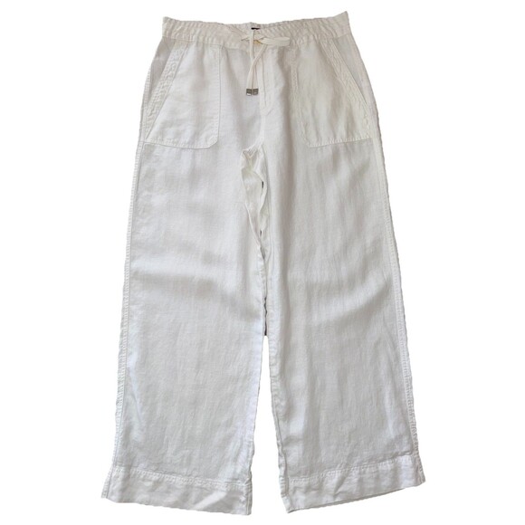Lauren Ralph Lauren White 100% Linen Wide Leg Drawstring Pants Women’s 12 Resort - Picture 3 of 10